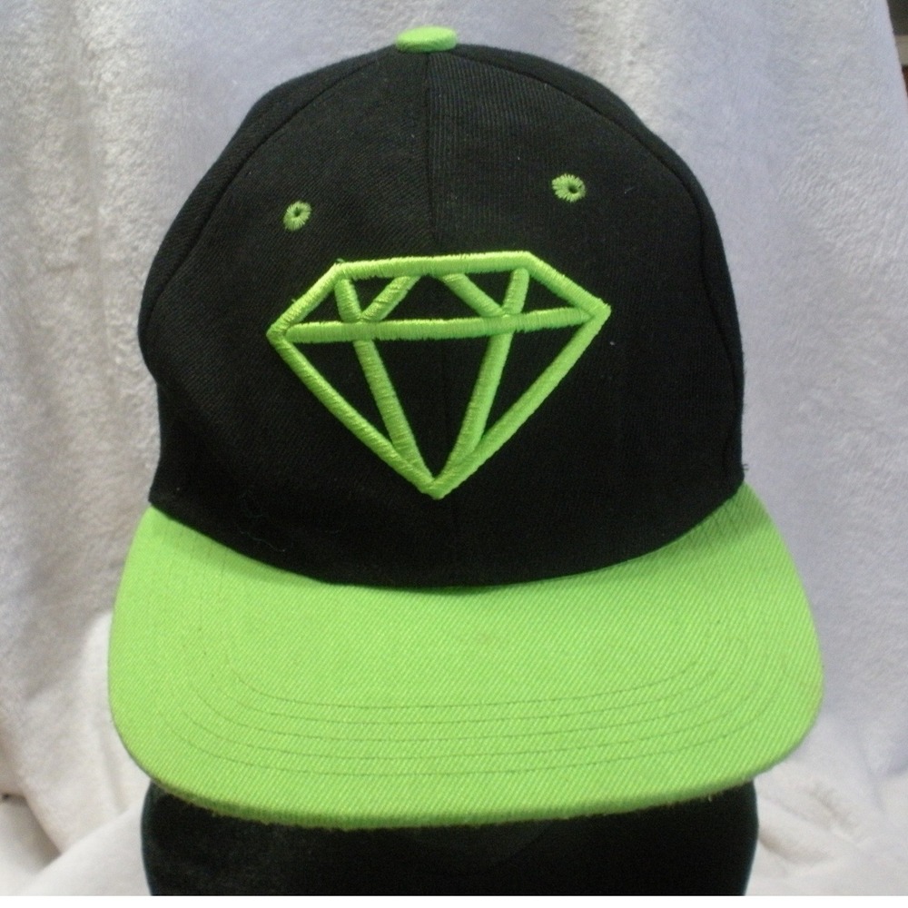 Diamond Supply Co Snapback Hat Black Lime Green Embroidered Diamond Logo Cap